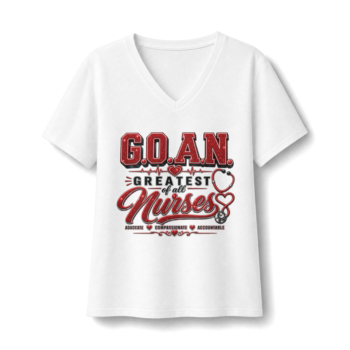G.O.A.N.™ Signature Red Glitter V Neck Tee