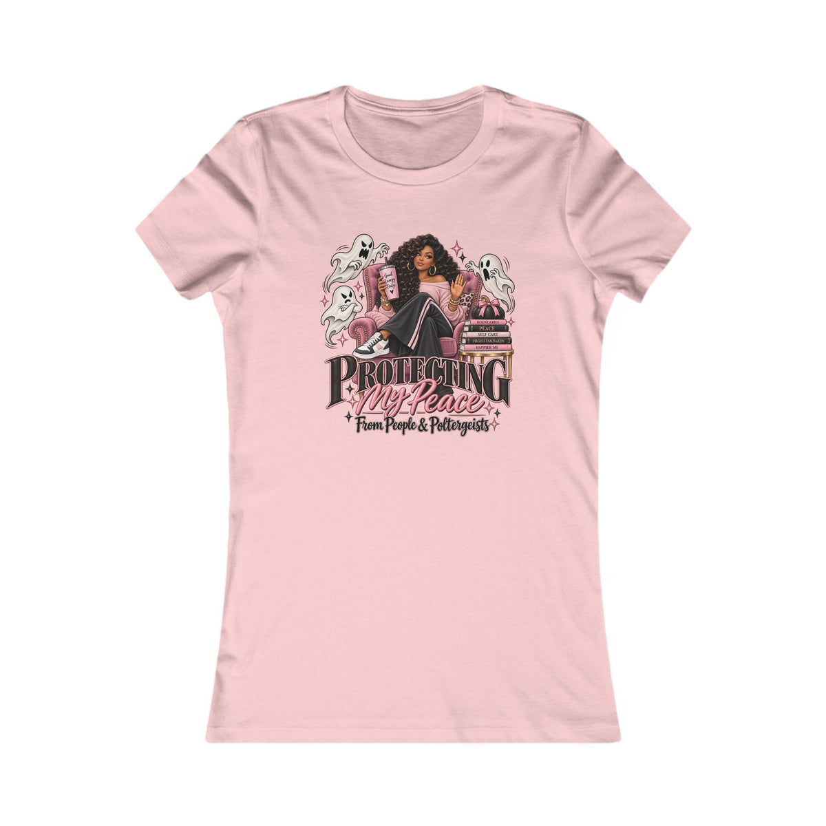 Protecting My Peace From People & Poltergeists Halloween Ladies Slim Fit Tee