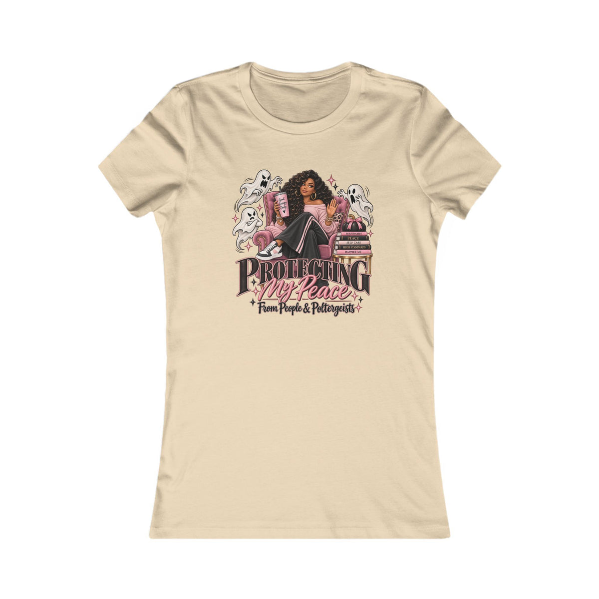 Protecting My Peace From People & Poltergeists Halloween Ladies Slim Fit Tee