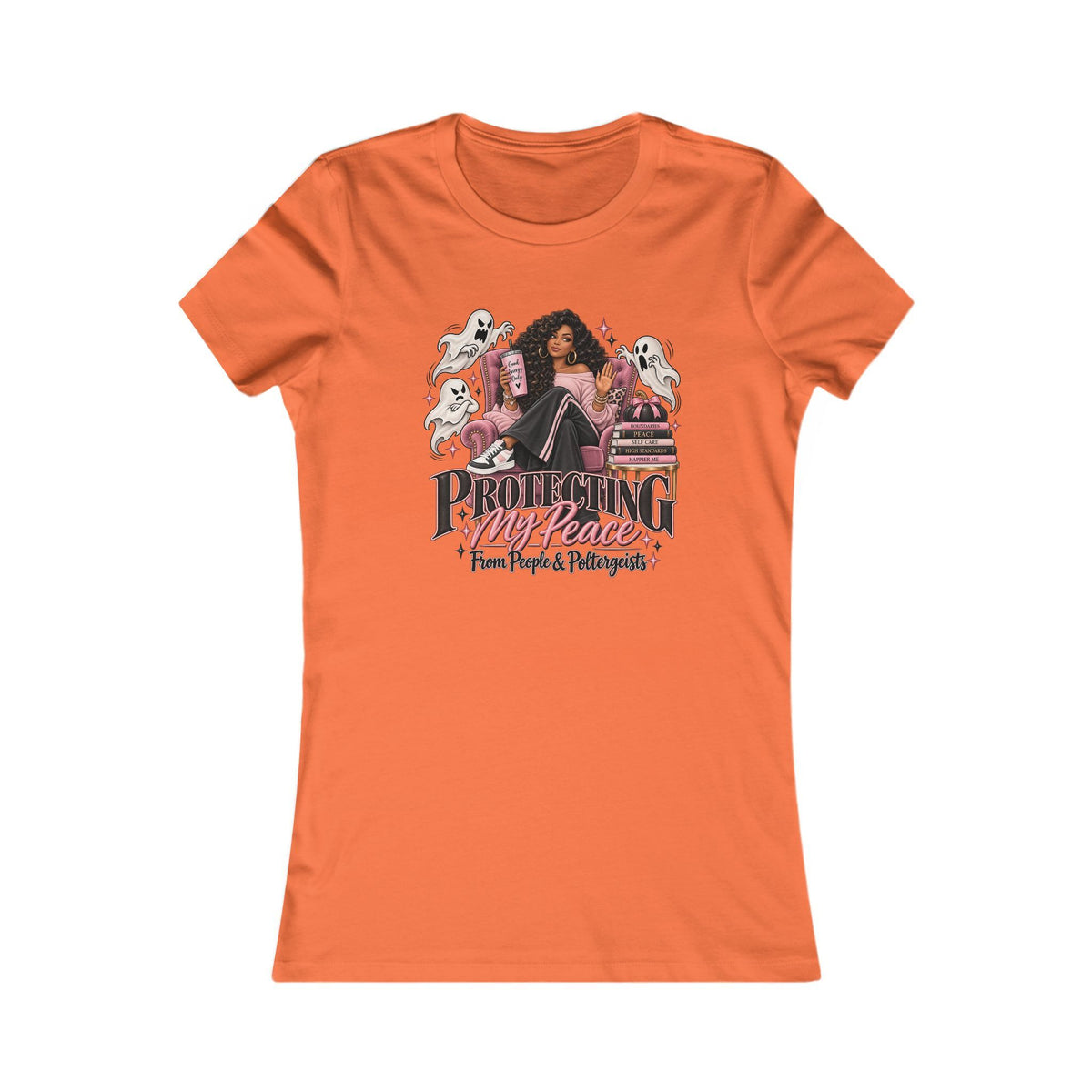Protecting My Peace From People & Poltergeists Halloween Ladies Slim Fit Tee