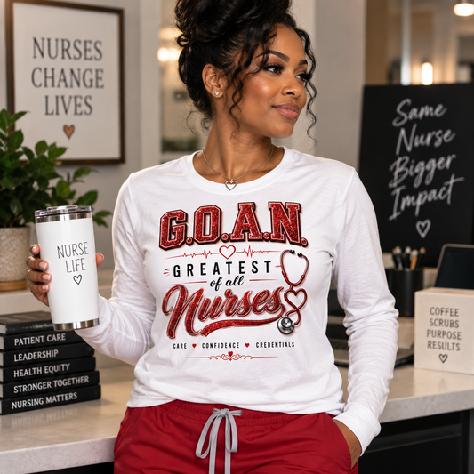 G.O.A.N.™ Signature Red Glitter Long Sleeve Tee