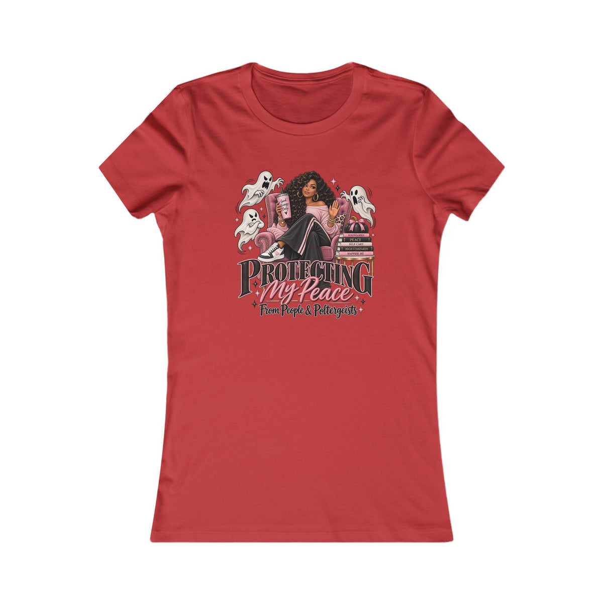 Protecting My Peace From People & Poltergeists Halloween Ladies Slim Fit Tee