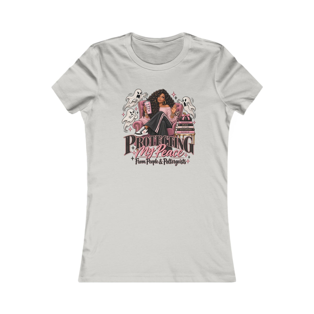 Protecting My Peace From People & Poltergeists Halloween Ladies Slim Fit Tee