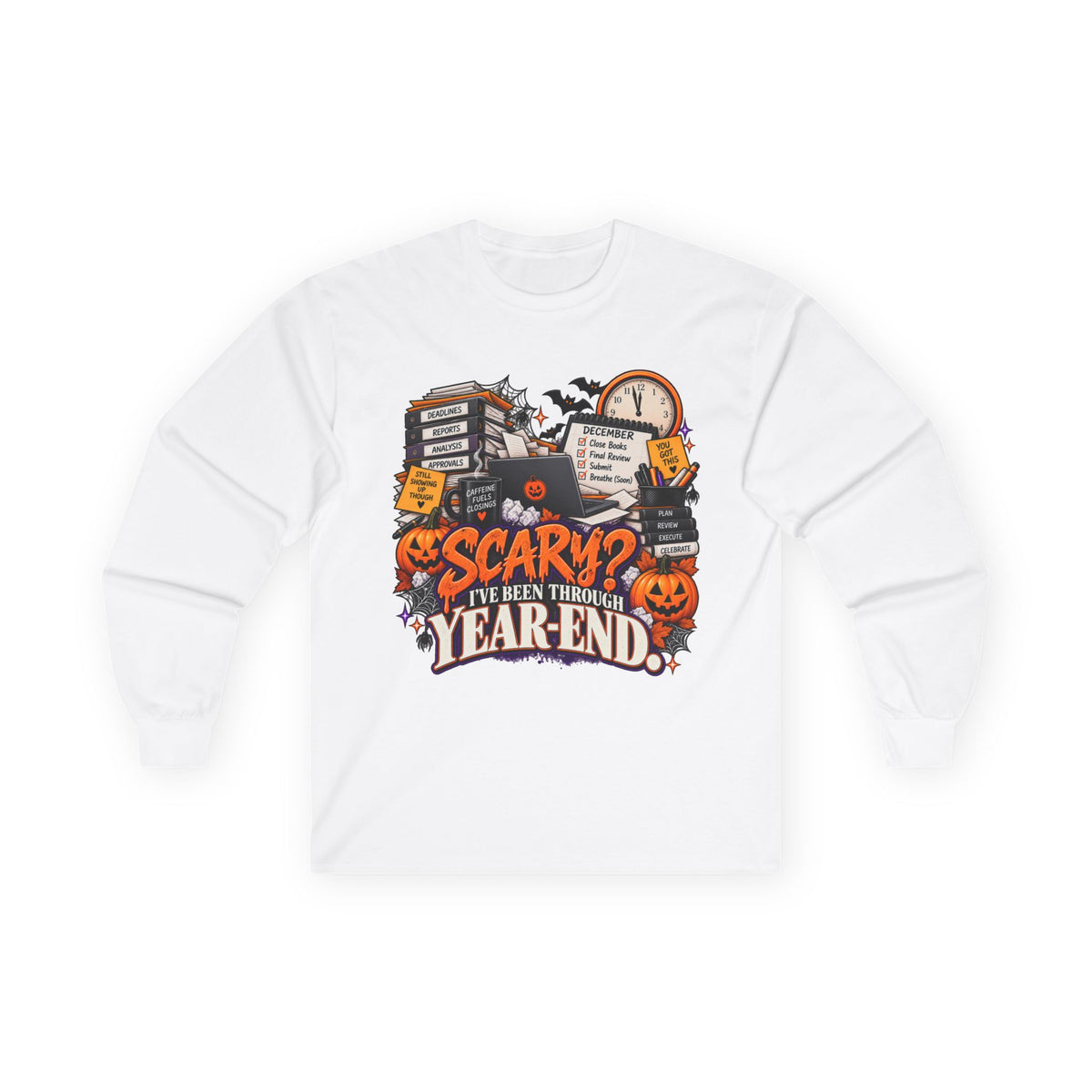 Scary? I’ve Been Through Year-End™ Unisex Halloween Long Sleeve Tee