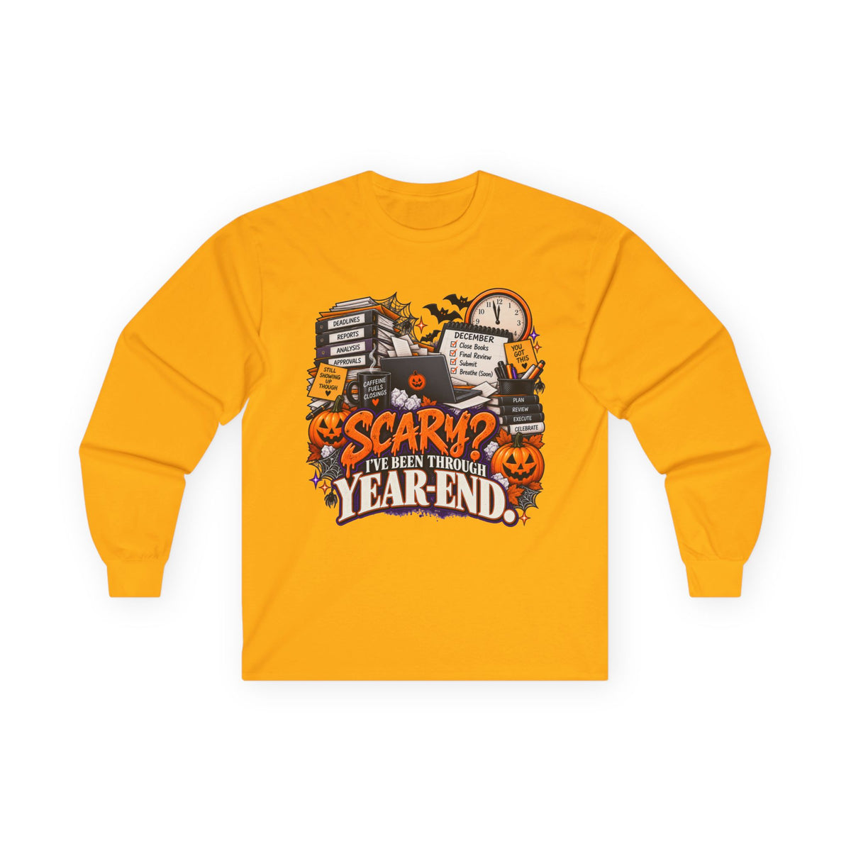 Scary? I’ve Been Through Year-End™ Unisex Halloween Long Sleeve Tee
